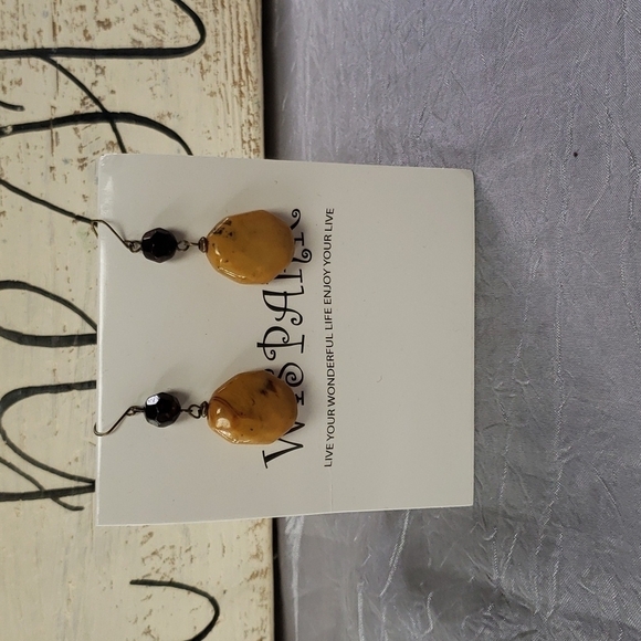 Yellow Stone Dangle Hand Crafted Earrings - Picture 1 of 4